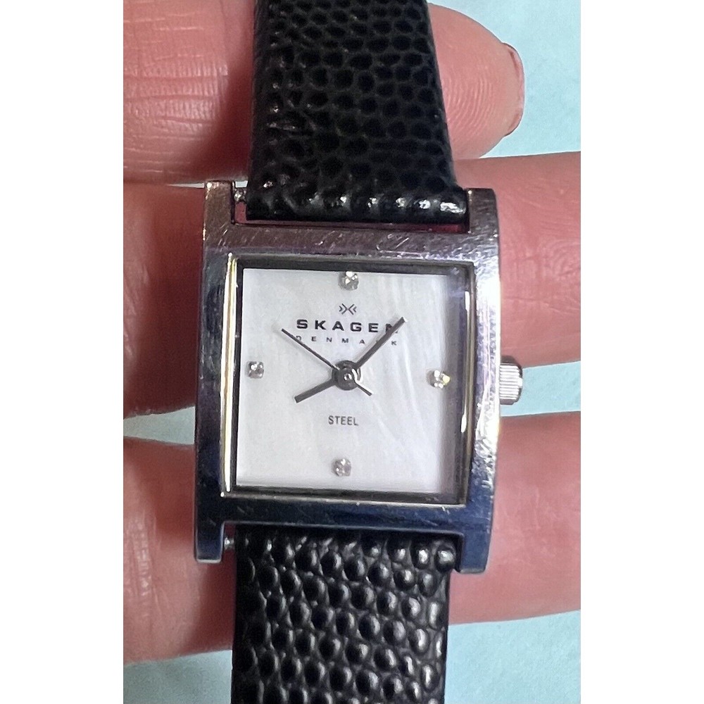 Skagen Ladies Mother of Pearl Square Watch 528SSLB8A New Band New Battery